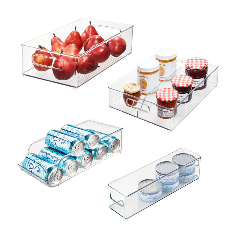iDesign 4-Piece 50% Recycled Plastic Fridge Organizer Bin Set, Clear