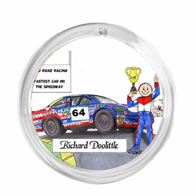 Personalized  Round Christmas Ornament:  Race Car Driver, Stock - Male