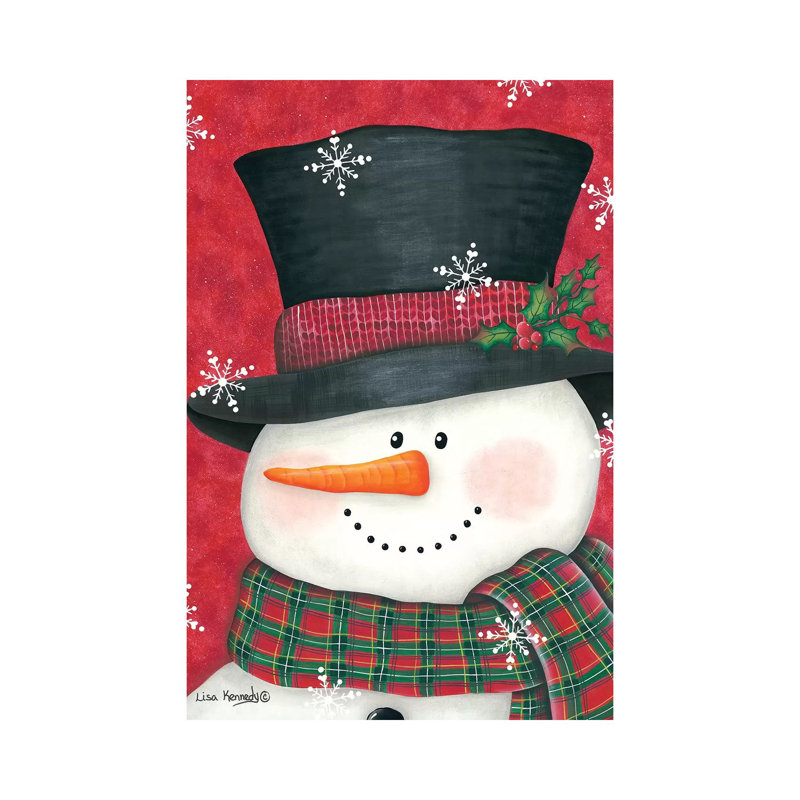 Holly And Plaid Snowman by Lisa Kennedy - Wrapped Canvas Print, 45.72cm H x 45.72cm W x 1.905cm D