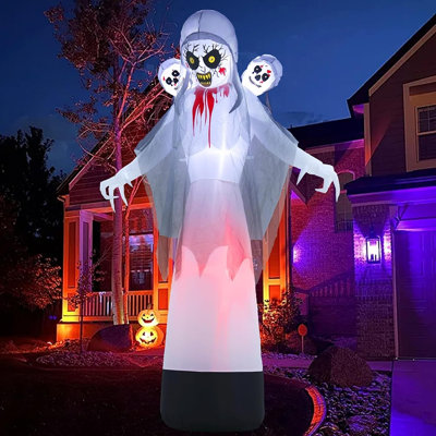 Halloween Grim Reaper Ghost Inflatable with Creepy Skull Heads, Spooky Blow-Up Yard Decoration for Lawn, Garden, Porch and Halloween Parties