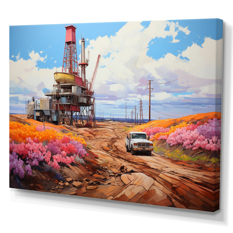 «Pink Oil Rigs», impression sur toile, Toile tendue, H 34 po x l 44 po x P 1,5 po