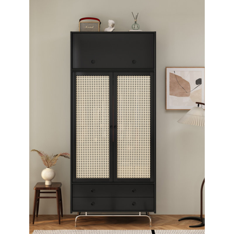Nordic Solid Wood Rattan Storage Wardrobe