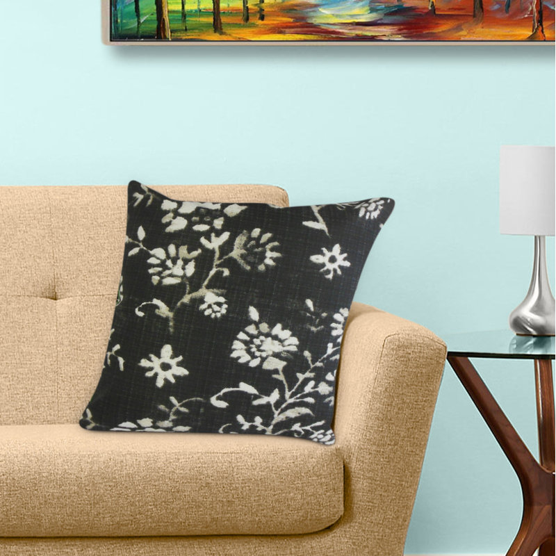 Coussin à motif floral Lalani, 18 po x 18 po, Noir / crème, Coussin décoratif