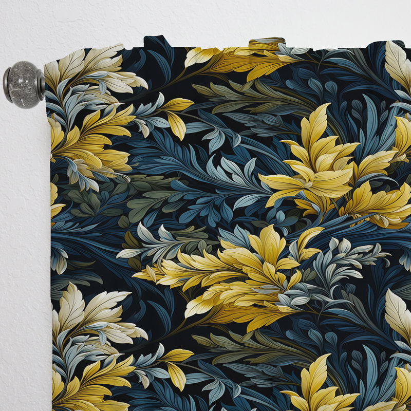 Motif de plantes tropicales jaunes et noires - Rideau floral - Velours obscurcissant - 1 panneau, L 52 po x L 90 po