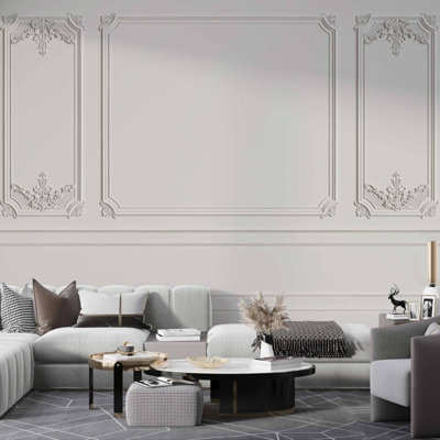 Panneau mural blanc blanc Papier peint classique à effet de lambris 3D | Non-tissé ou pelez et collez