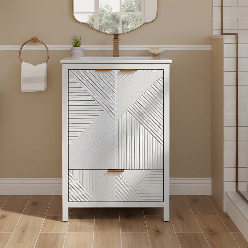 24" White Bathroom Vanity With Ceramic Sink