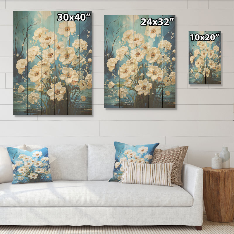 Fleur bleue dans une sérénade de maïs soufflé - Art sur bois de pin naturel, H 40 po x l 30 po