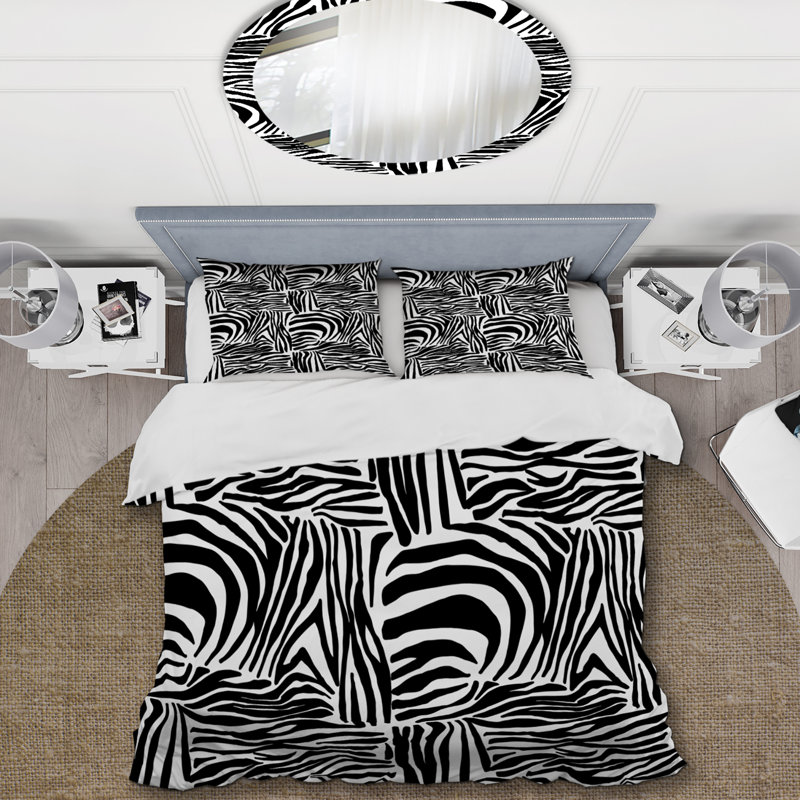 Zebra Skin Print Pattern Polyester Animal Print Duvet Cover, King Duvet Cover + 2 King Shams