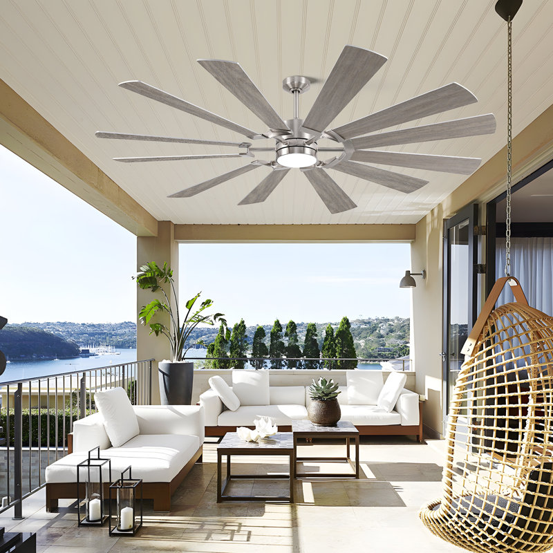 Large Dual-finish 12-blade Ceiling Fan With Light And Remote, Dc Motor, Reversible, 3-color Led, Indoor/outdoor Use, 62" Wide