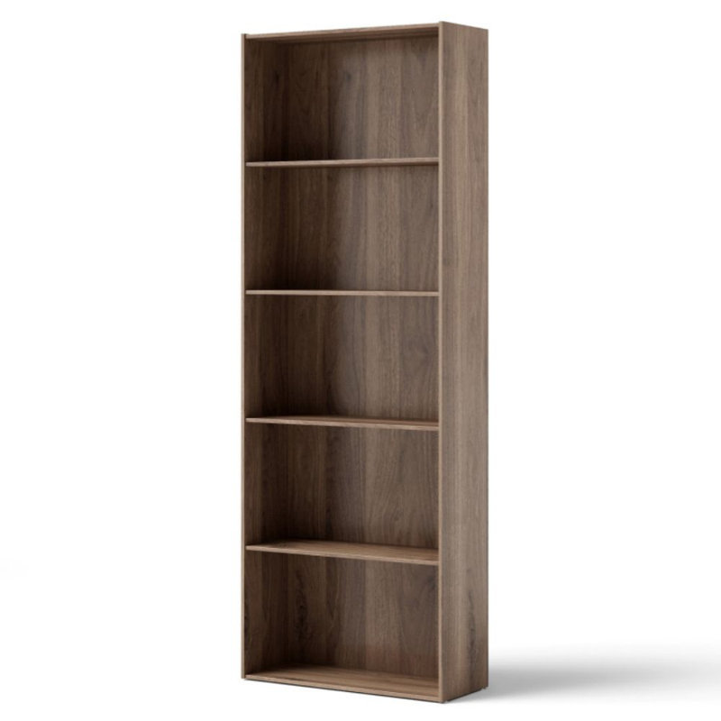 Gethers Modern 67" H x 23.5" W 5-Shelf Storage Bookcase, Walnut