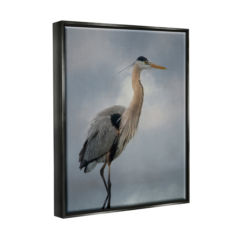 Aigrette perchée, reflet de l'eau - photographie, H 31 po x l 25 po x P 1,7 po, Cadre flottant noir de jais