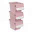 Ensemble de 3 bacs de rangement à roulettes avec couvercles, empilables et emboîtables, en plastique blanc et rose.-1962666845