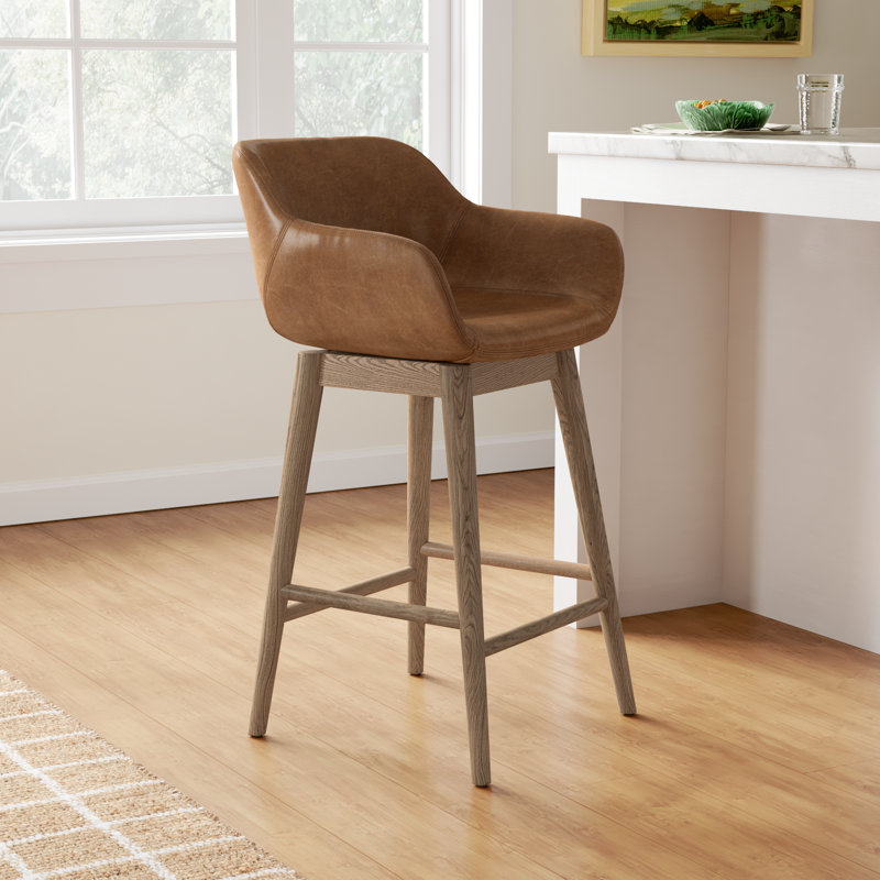 Bahari Leather Swivel Stool, Amber Ash, Sonoma Chestnut/Genuine Leather, Counter Stool (26.5" Seat Height)