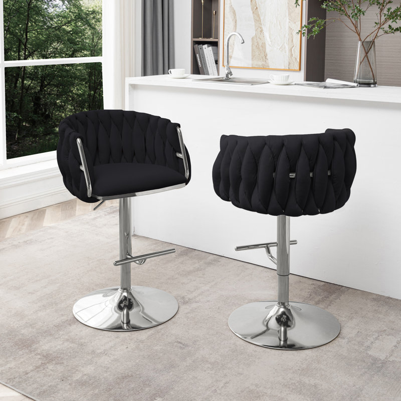 Ensemble de 2 tabourets de bar rembourrés en velours, Noir