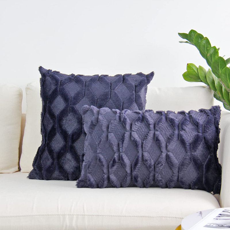 Set of 2 coordinated decorative throw pillows, 1 of size 18"x18" and 1 of size 12"x20", Navy, Polyester