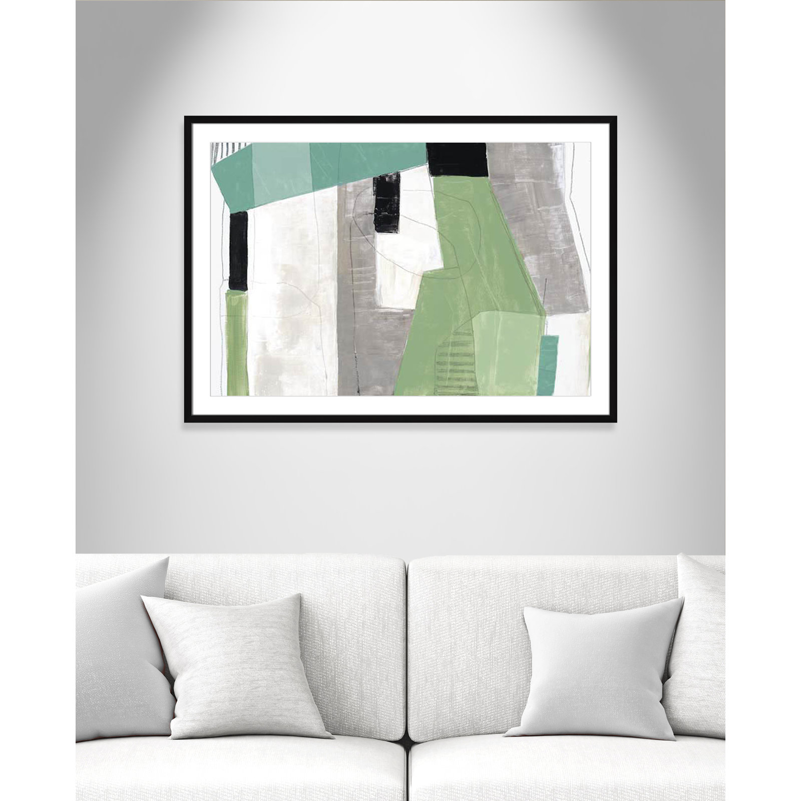 Evergreen Essence Print, White, Black Box Frame - Matted Fine Art Paper Print, 29.5" H x 41.5" W x 1.25" D