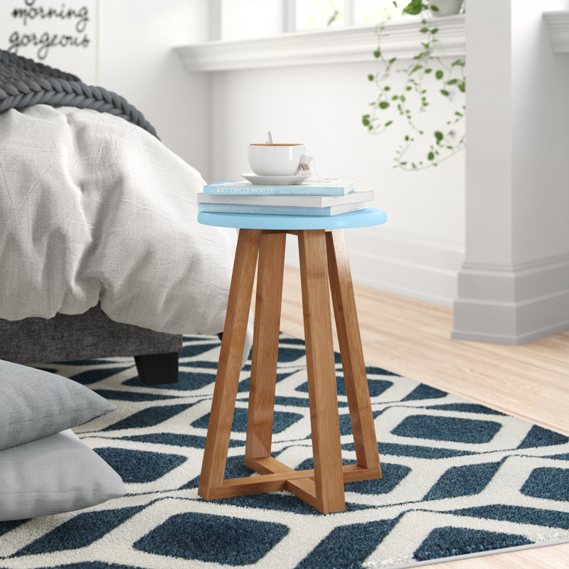 Adair Solid Wood Accent Stool, Blue
