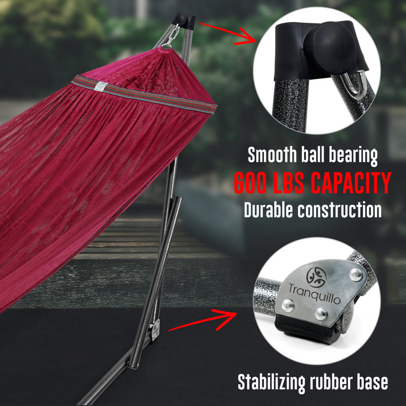 Tranquillo Red Polyester Double Hammock with Adjustable Stand