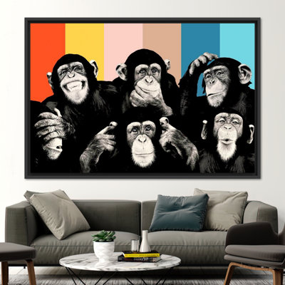Abstract Monkey Art: Trendy Animal Wall Decor Featuring Wise Monkeys on a Vibrant Canvas