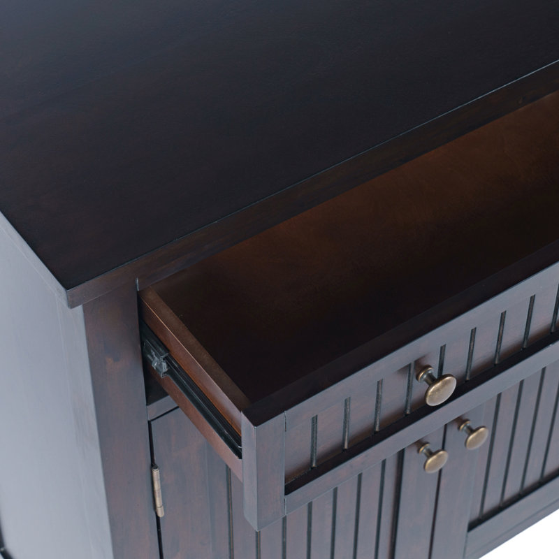 Druzella 58" Slat Panel Door Sideboard Cabinet - Farmhouse Transitional Storage with Adjustable Shelves - Mahogany