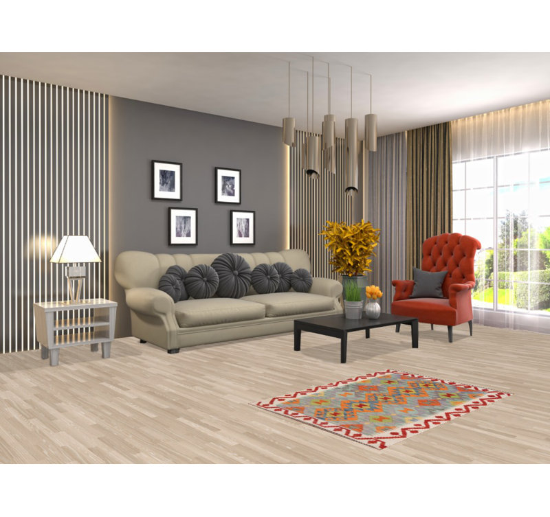 Tapis oriental réversible en laine Kilim 3 x 4