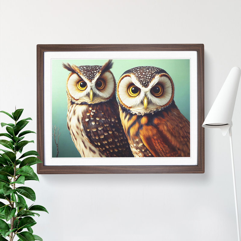 Curious Owls - Framed Print, 25cm H x 34cm W x 2cm D, Walnut