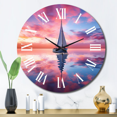 Horloge murale voilier rose et coucher de soleil II