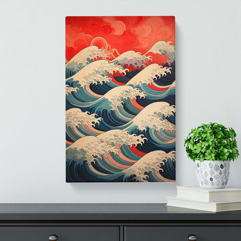 Wave Japanese Geometric Art - Wrapped Canvas, 76cm H x 50cm W x 3cm D
