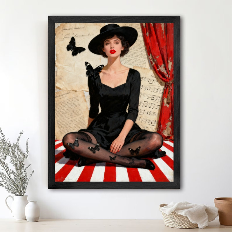 Art encadré noir, une jeune fille qui est spontané et magnifique, reproduction d'art encadrée de style rétro