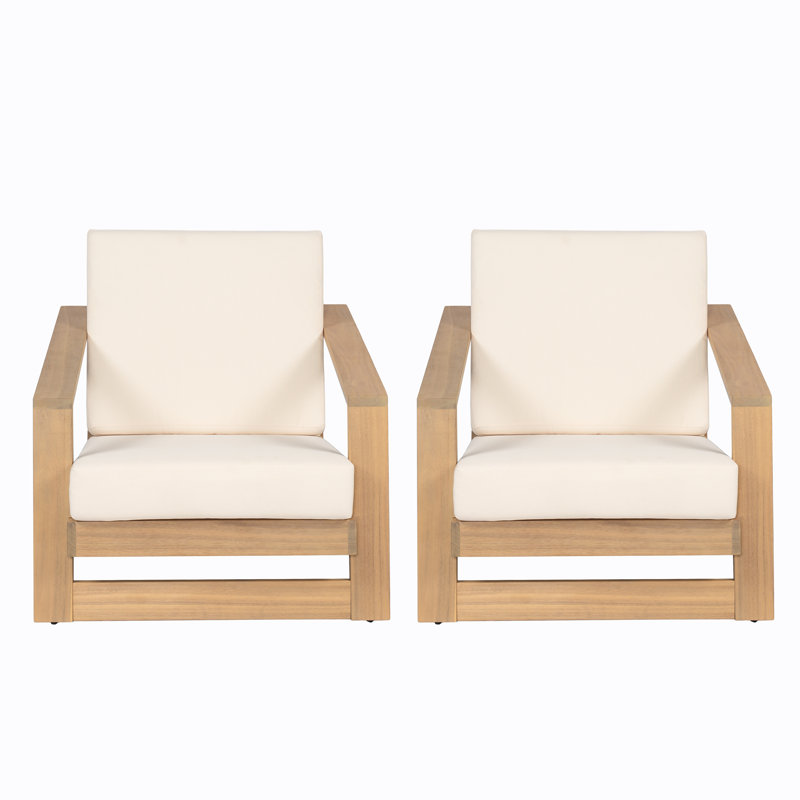 Momsen Outdoor Acacia Wood Lounge Chair With Removable Cushions