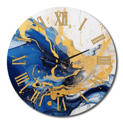 Horloge murale bleu foncé et or Strokes III - Fractals