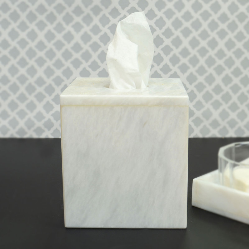 Couvercle de boîte à mouchoirs rectangulaire en marbre blanc fini à la main Timeless, accessoire de meuble-lavabo classique en pierre