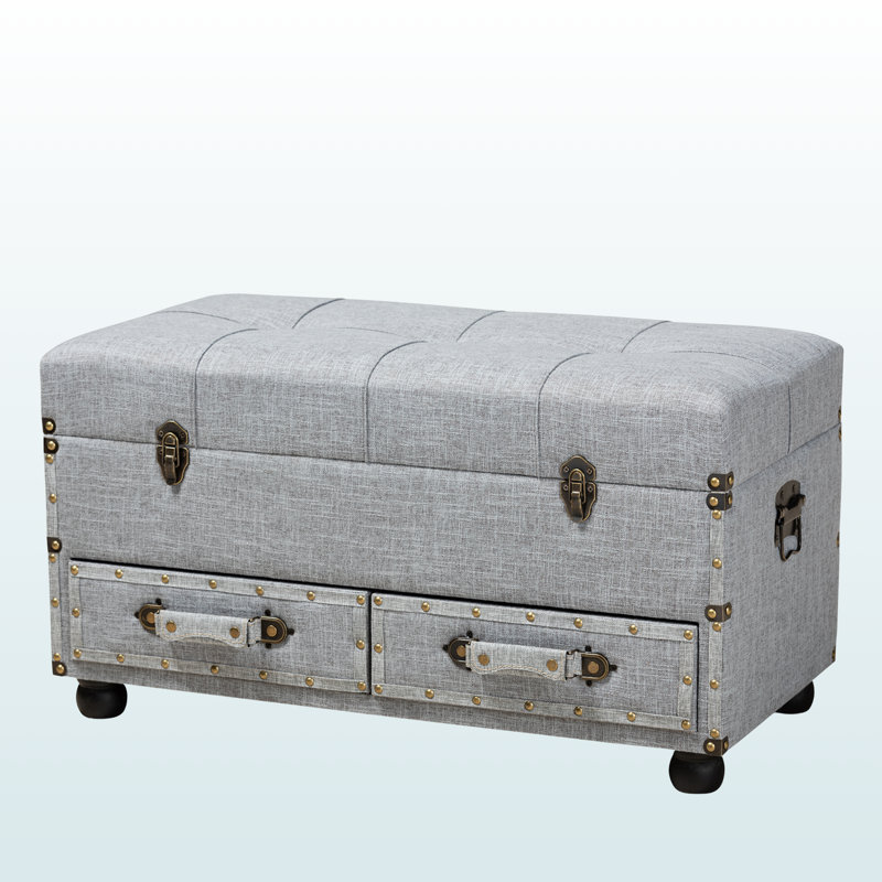 Repose-pieds embrayable avec rangement à 2 tiroirs en tissu gris, H 17,22 po x l 31,3 po x P 15,56 po