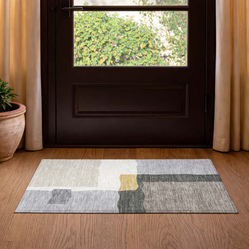 Premium Machine Washable Mayfield AMF2400 Geometric Rug, Gray, 2'6" x 3'10"
