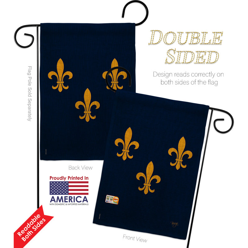 2 côtés en toile jute 18,5 x 13 po. fleur de lys expositions french american interets drapeau de jardin