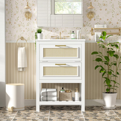 24" Bathroom Vanity With Integrated Ceramic Sink, Bathroom Cabinet With 1 Deep Drawer, 1 Tip-Out Drawer, Single Sink Bathroom Vanity For Small And Medium Restroom