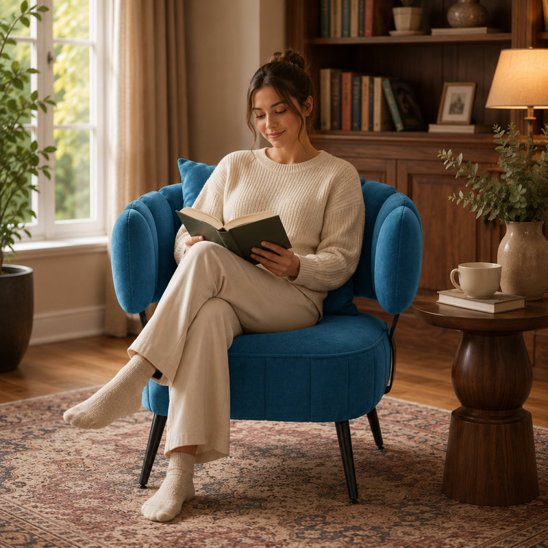 Chaise d'appoint rembourrée en velours côtelé avec structure en métal, chaises de loisirs simples pour salon, bleu, Bleu