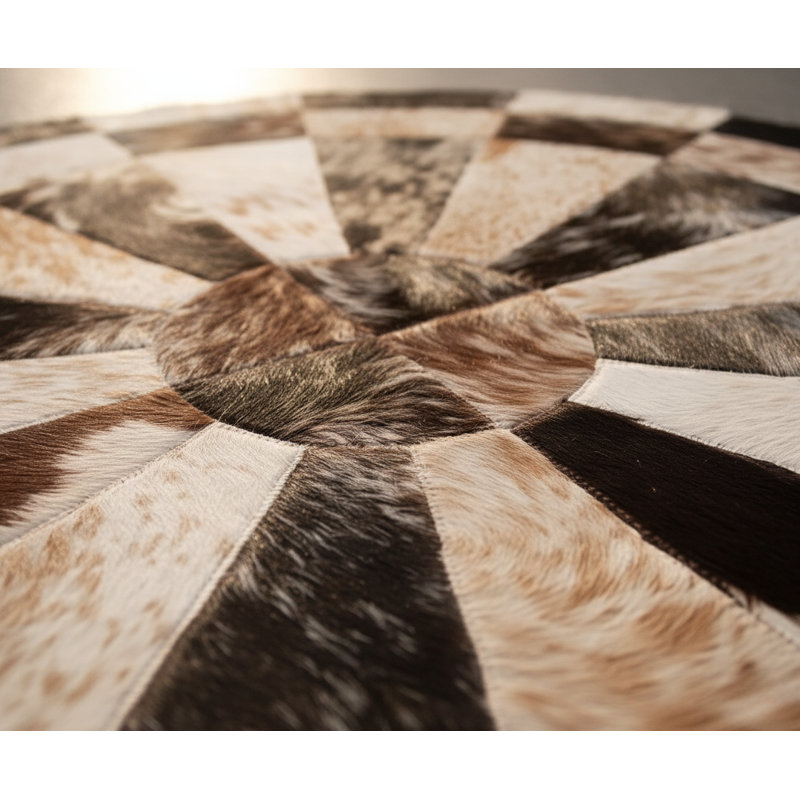 Tapis rond rond en cuir de cuir de vache, tapis fait à la main en cuir de vache naturel pour la maison Dacor