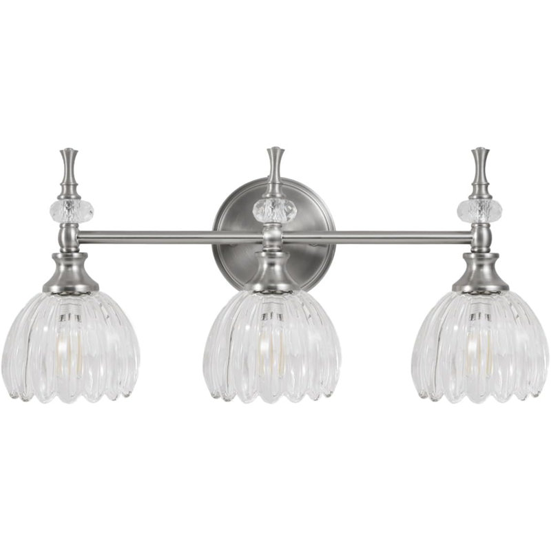 Modern Bathroom Vanity Light Fixture with Tulip Glass Shades, Brushed Nickel, 3 Lights