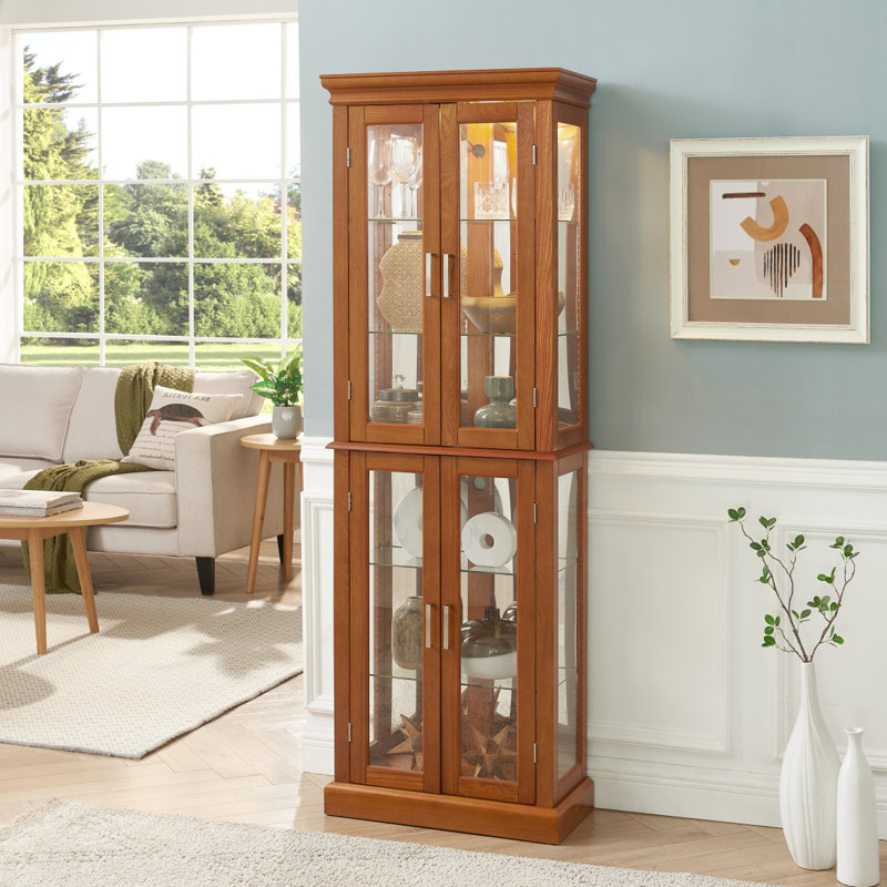 Curio Cabineted Curio Diapaly Cabinet With Adjustable Shelves And Mirrored Back Panel, Tempered Glass Doors (, 6 Tier), (E26 Bulb Not Included)