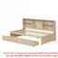Lit plateforme moderne en bois d'hévéa mélangé aux tons naturels avec tablettes latérales, deux tiroirs et port USB intégré-743574146