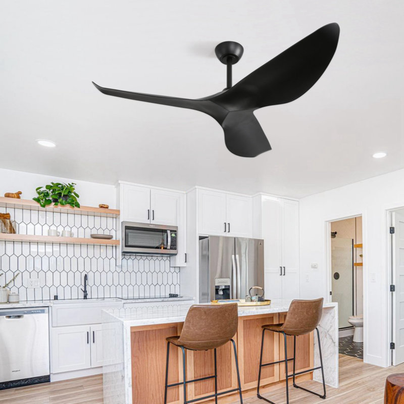 Ventilateur de plafond moderne à 3 pales de 52 po avec télécommande Kemp, 52", Noir, noir, noir, noir, Noir, noir, noir, noir