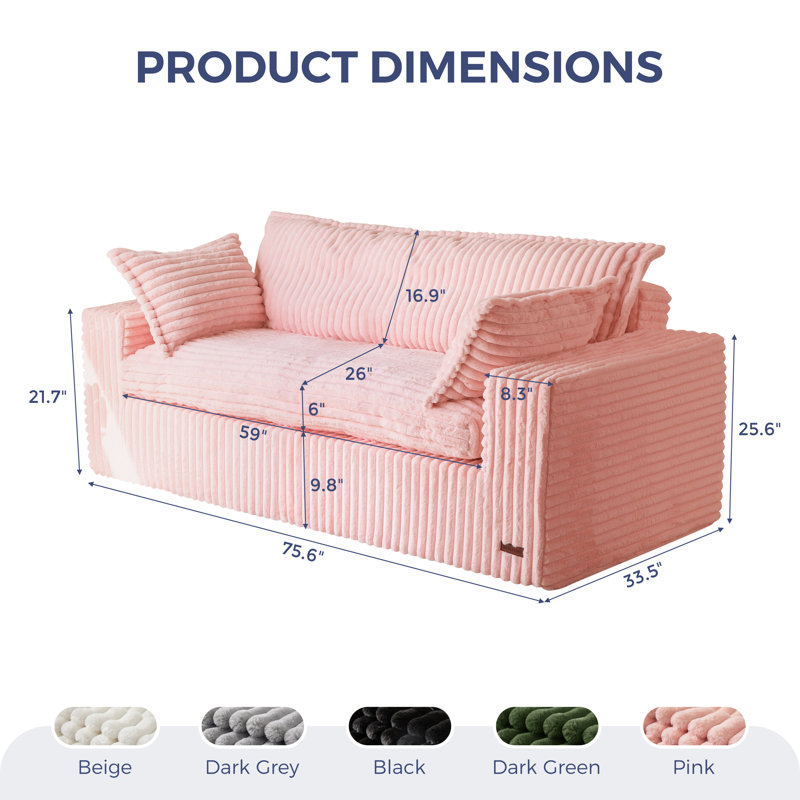 Canapé Bean Bag, H 24 po x l 75 po x P 33 po, Rose