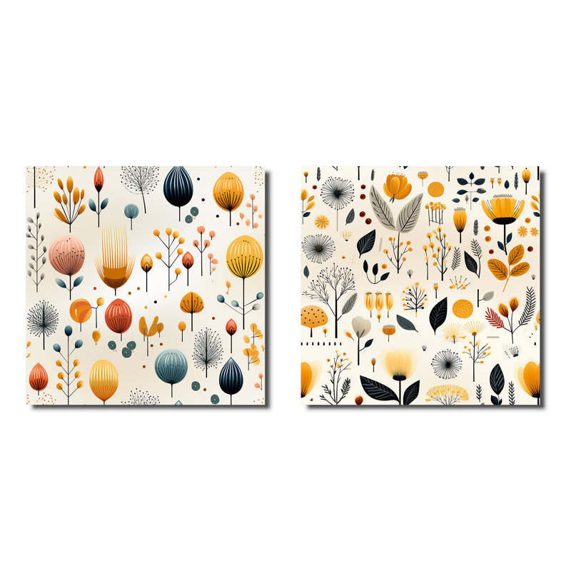 Mcm Scandinavian Harmony - Abstract Shapes Square Collage Set Of 2, 30" H x 61" W, Wrapped Canvas