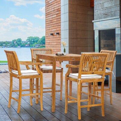 5 Piece Teak Wood Castle Patio Bistro Bar Set With 35"" Bar Table & 4 Barstools With Arms -  Red Barrel StudioÂ®, 7F306941D89B4C5F8408D3E03ECC85BE