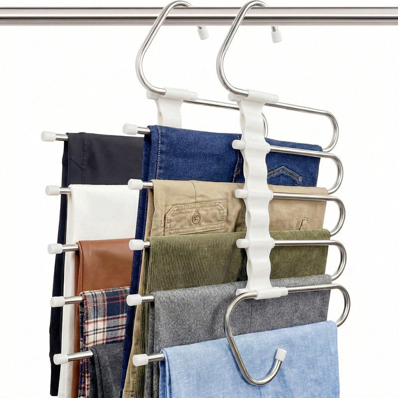 Cintres magiques pour pantalons, gain de place - Ensemble de 2 pour garde-robe, plusieurs niveaux, multifonctionnels, organisateur pour pantalons, foulards et autres vêtements avec 10 pinces métalliques (noir)