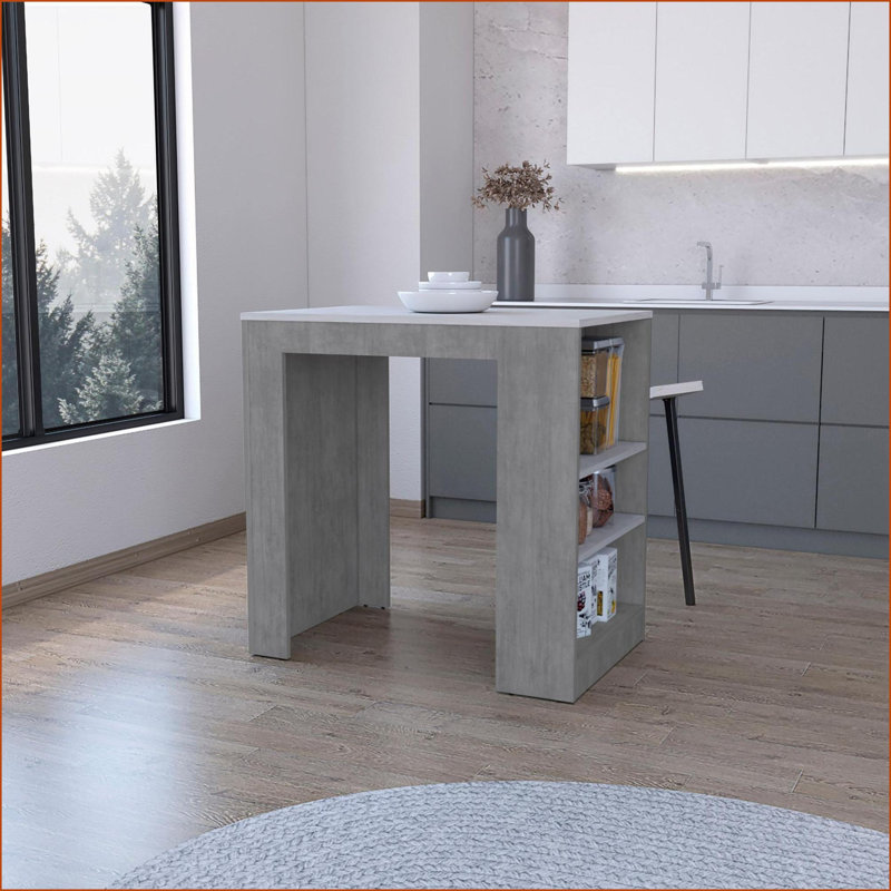 Îlot de cuisine gris béton Comptoir à hauteur de comptoir en marbre Ibiza - 3 tablettes | Petit (moins de 40 po) | Rectangulaire