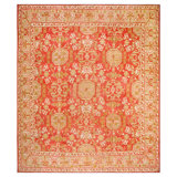 Attractive Apricot Ground & Beige Geometric Desing Antique Turkish Oushak Rug