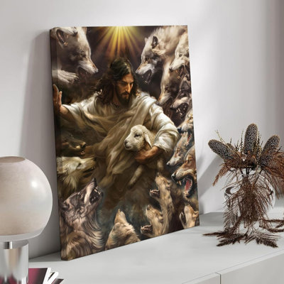 Jésus et l'agneau sur toile, Jésus sauve l'agneau perdu, peinture, décoration murale, protection du berger, affiche, œuvre d'art, loup