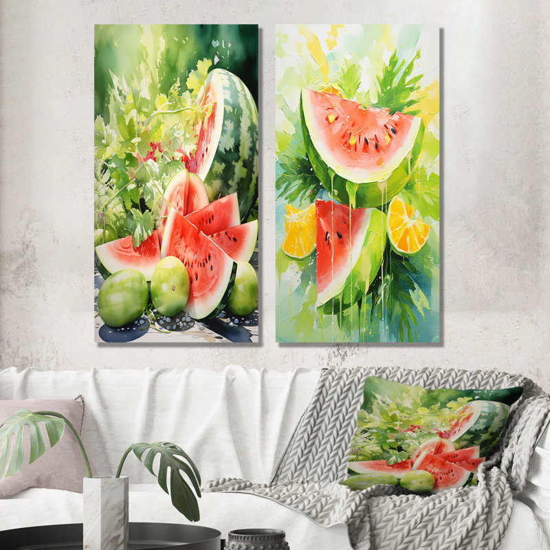 «Summertime Watermelon Fruit IV», ensemble de 2 impressions sur toile de fruits, H 40 po x l 41 po, Toile tendue